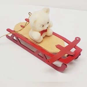🛷🧸 Vintage Avon Teddy on Sled Ornament from Teddy Bear Collection NEW IN BOX